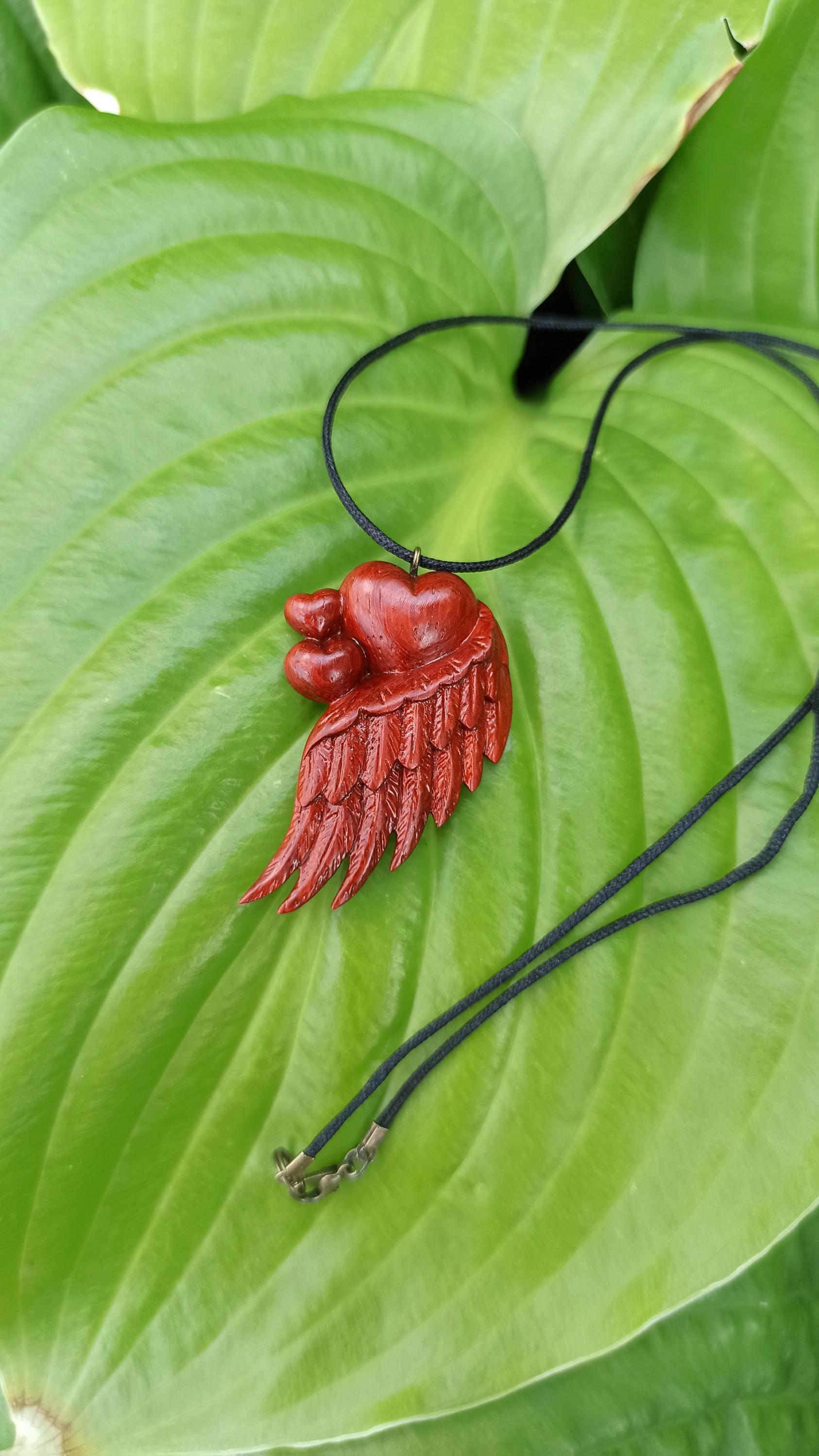 Wooden Handmade Angel Wing Heart Pendant, Golden maple, Padauk, Basswood, Linden, Customization - Thumbnail 6
