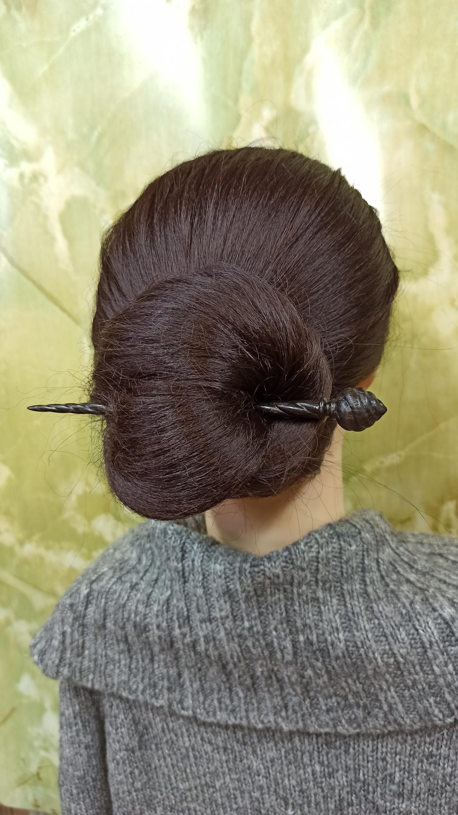 Hand Carved Bog Oak Hair Stick, Spiral Wood Hair Pin, Dark Academia Accessory, Choice of 7 Woods & Full Set - Thumbnail 4