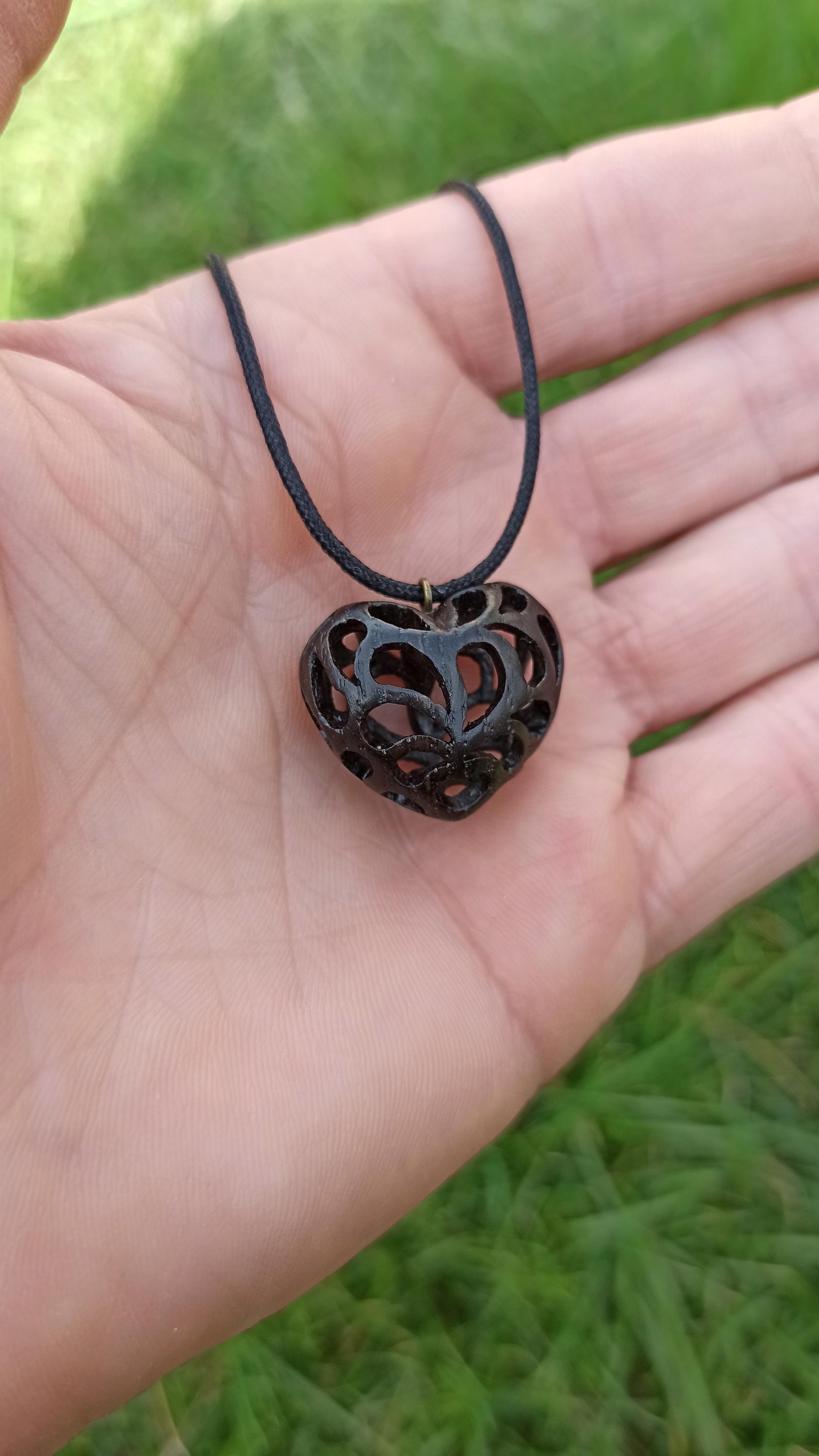 Wooden Handmade Pendant Openwork Heart, Bog oak, Maple, Mahogany, Amaranth, Rosewood, Customization - Thumbnail 4