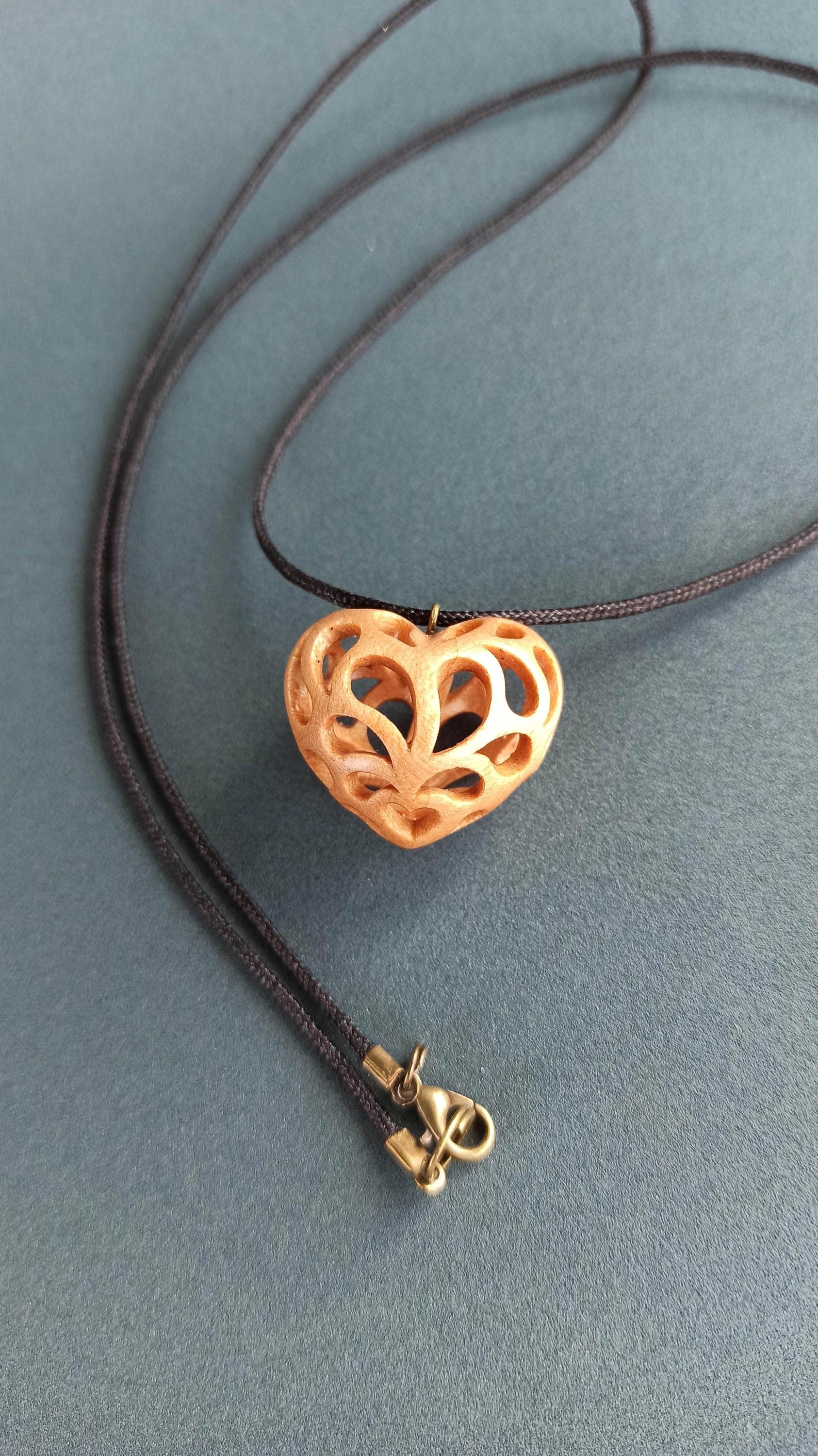 Wooden Handmade Pendant Openwork Heart, Maple, Bog oak, Mahogany, Amaranth, Rosewood, Customization - Thumbnail 2