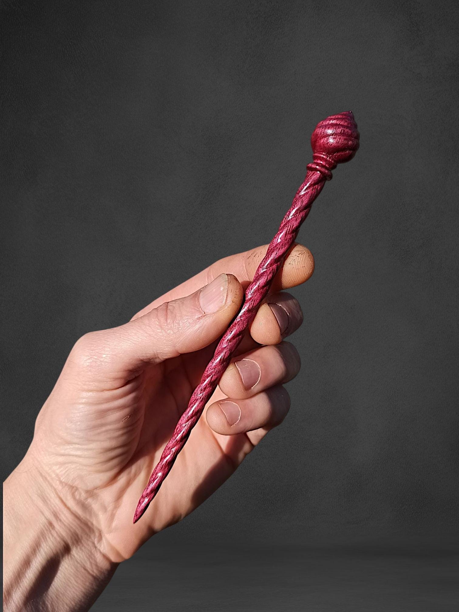 Vibrant Purpleheart Hair Stick, Hand Carved Amaranth Spiral Hair Pin, Magical Fantasy Accessory, Choice of 7 Woods
