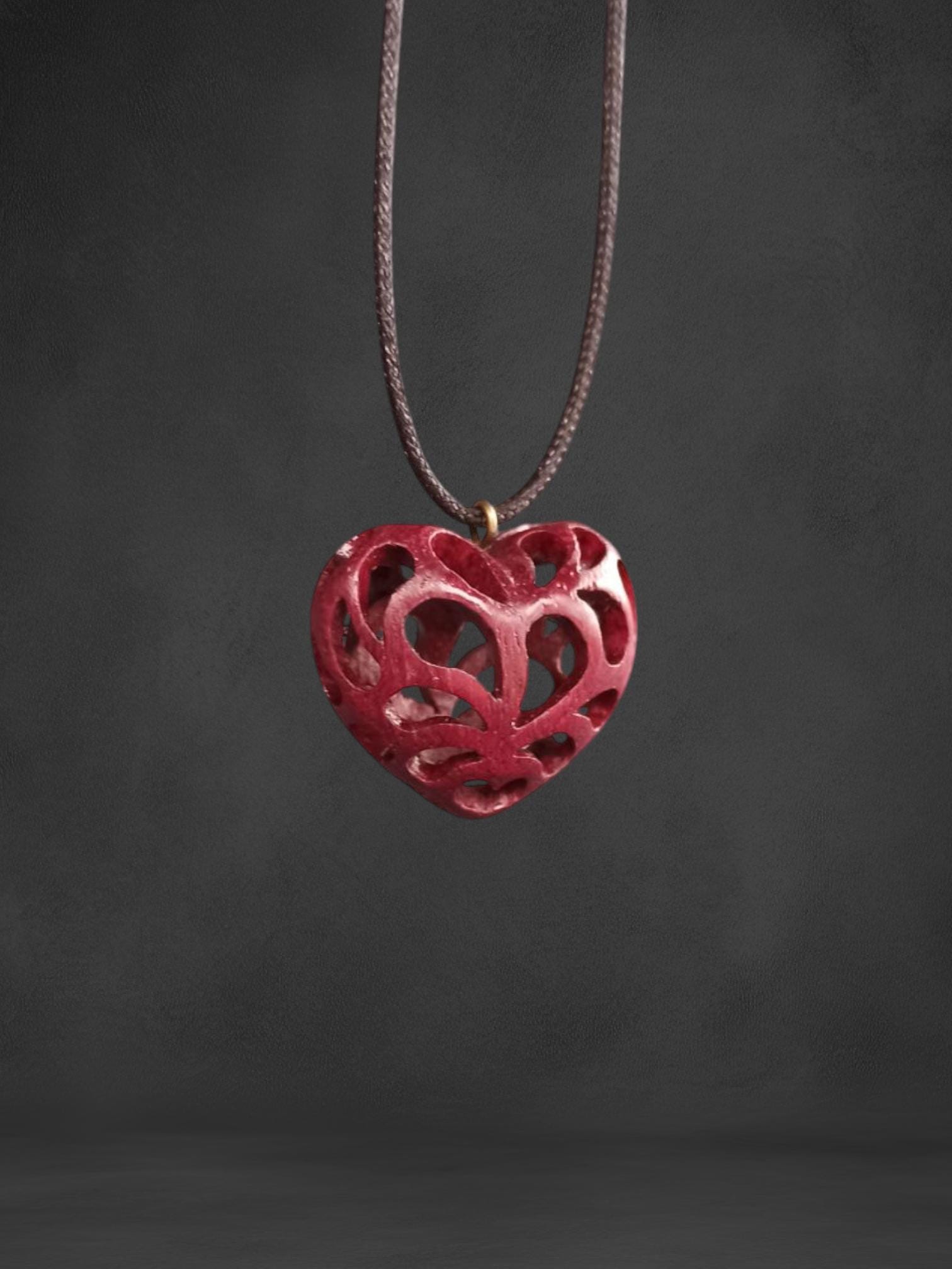 Wooden Handmade Pendant Openwork Heart, Amaranth, Mahogany, Bog oak, Maple, Rosewood, Customization - Thumbnail 5
