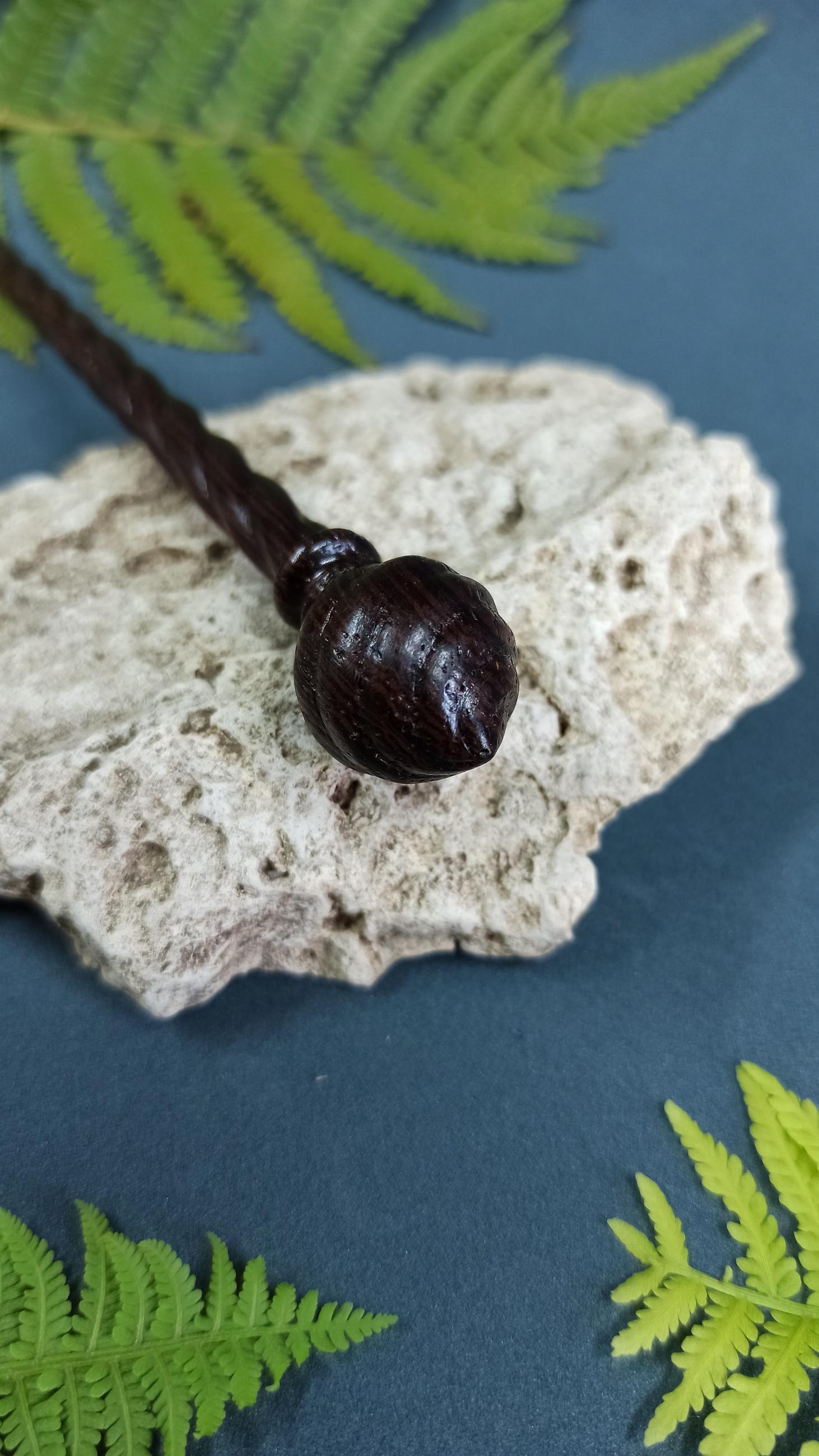 Exotic Wenge Wood Hair Stick, Hand Carved Spiral Pin, Modern Dark Hair Accessory, Choice of 7 Woods & Set - Thumbnail 2