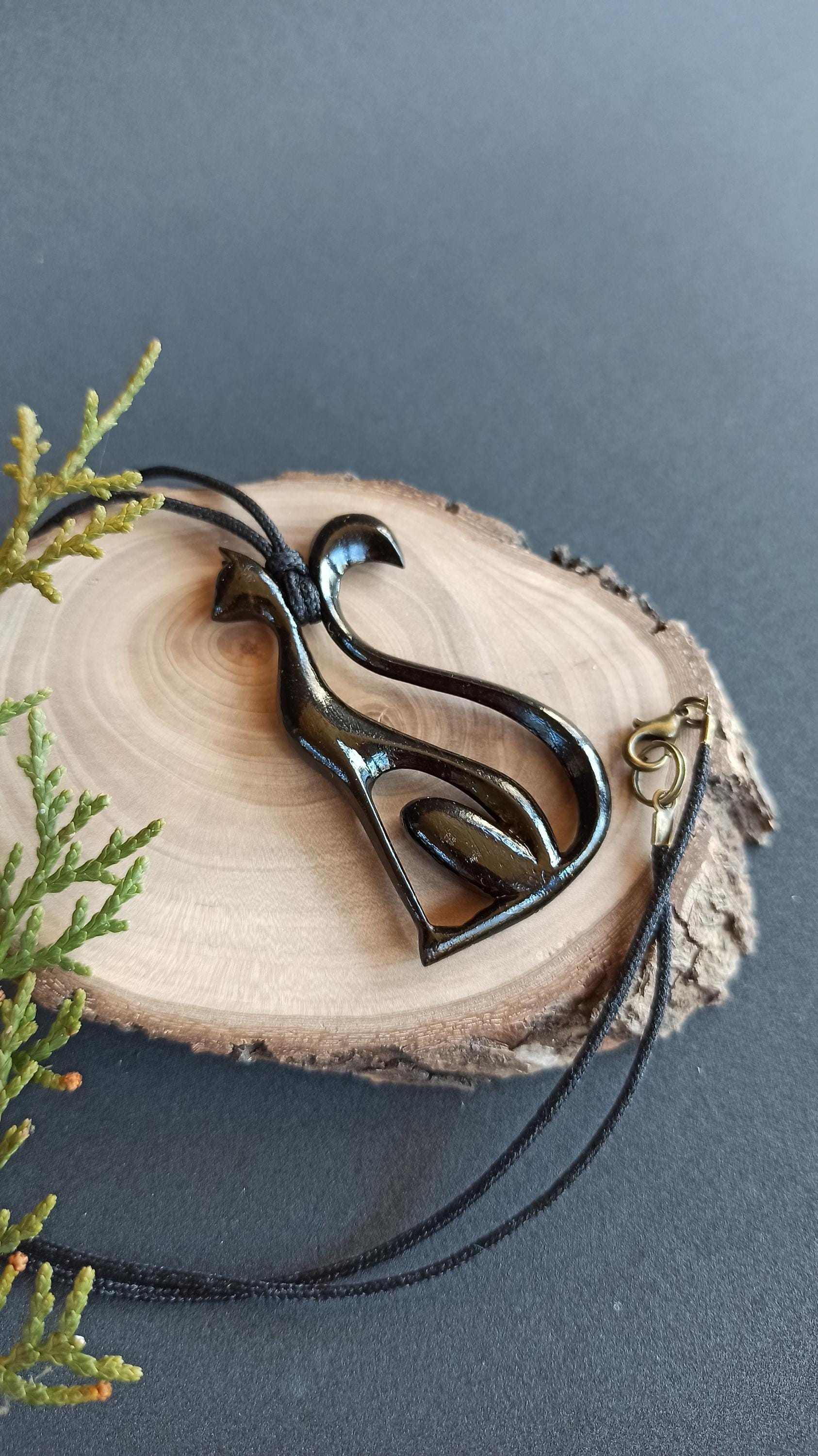 Wooden Handmade Graceful Cat Pendant, Rosewood, Bog oak, Customization - Thumbnail 6