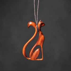 Wooden Handmade Graceful Cat Pendant, Rosewood, Bog oak, Customization