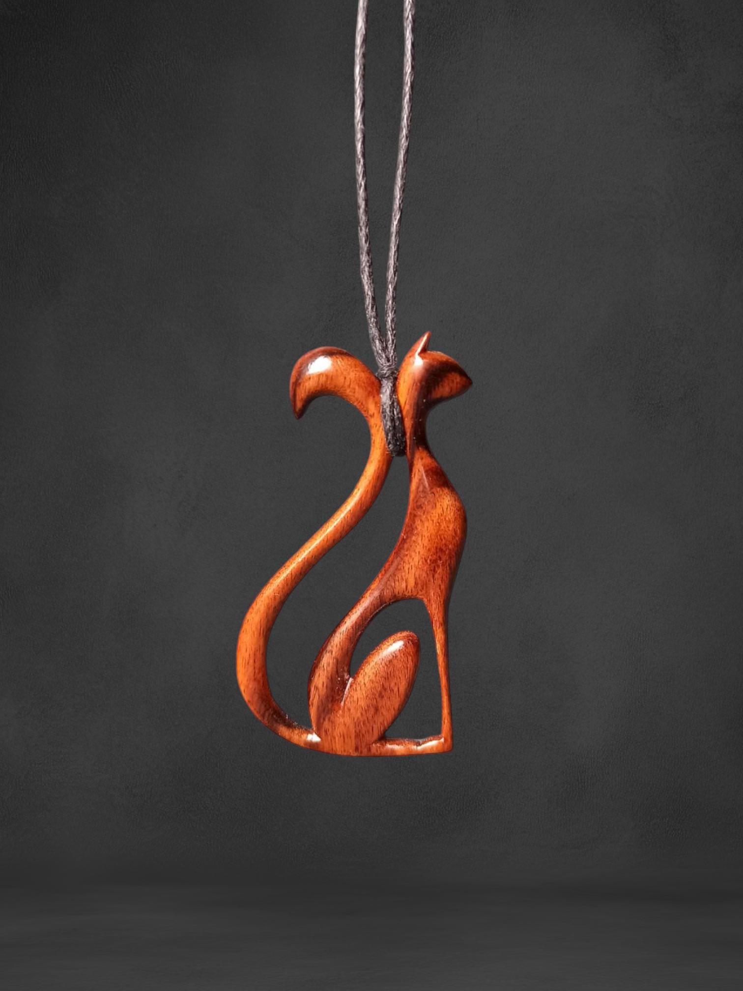 Wooden Handmade Graceful Cat Pendant, Rosewood, Bog oak, Customization