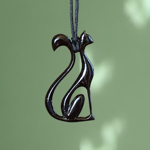 Wooden Handmade Graceful Cat Pendant, Ebony, Rosewood, Customization