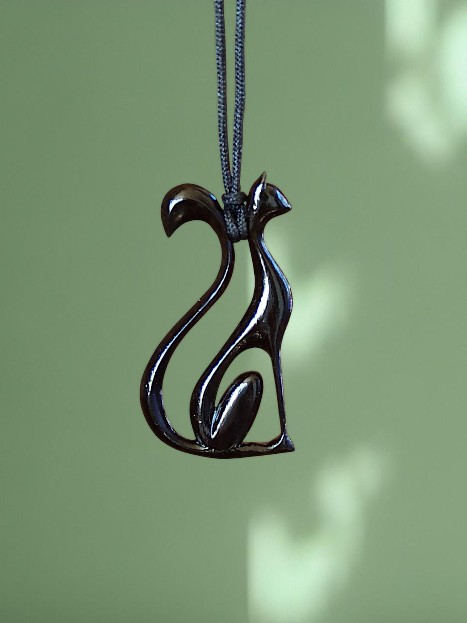 Wooden Handmade Graceful Cat Pendant, Rosewood, Bog oak, Customization - Thumbnail 5