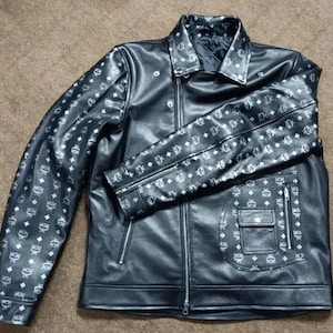 MCM Black Leather Jacket Mens Mcm Motorcycle Leather Jacket MCM Asymmetrical Zipper Jacket Mens mcm Bomber Jacket MCM Casual Leather Jacket