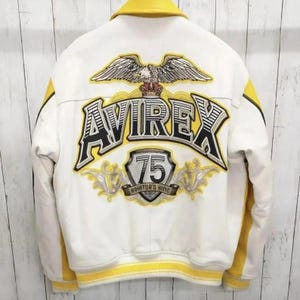 Blouson en cuir Avirex de style vintage, blouson aviateur Aviator King jaune 75 pour homme Avirex, blouson en cuir véritable icône USA, veste motard, cadeau