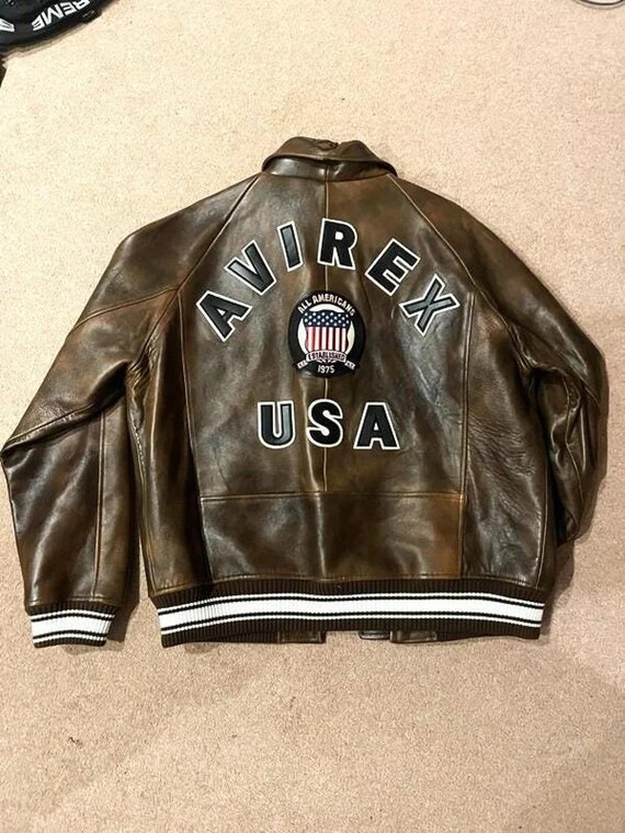 AVIREX USAエディション ブラウンレザーボンバージャケット - Etsy 日本