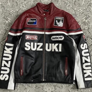 Men SUZUKI Biker racing leather jacket handmade SUZUKI R motorcycle racing streetwear leather jacket genuine leather jacket gift for him.