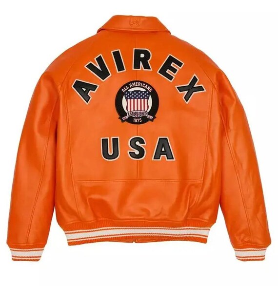 ス*ー様 AVIREX USA レザージャケット ボンバー AVIREX USAエディション オレンジレザーボンバージャケット - Etsy 日本