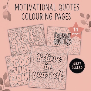 Páginas para colorir com citações motivacionais para crianças | Afirmações positivas, conjunto inspirador para impressão, folha para colorir sobre mentalidade de crescimento | Download instantâneo