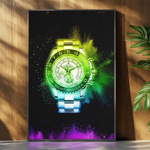 Artwork Luxury Eternal Rainbow Time – Inspired Vibrant Rolex Watch Wall Art Print on Canvas or Poster - Perfect Gift for Watch Lovers