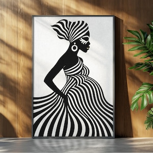 Afrozentrische Schwangere Frau Wandkunst – Schwarz-Weiß Mutterschaft Afrikanischer Druck – Modernes minimalistisches Königin Poster – Ungerahmt oder Leinwand-Option