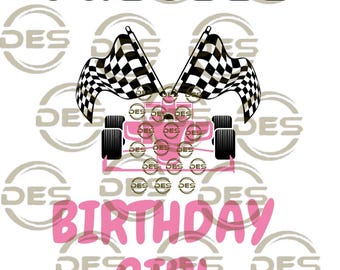 Racing Geburtstagskind PNG | Rosa Rennauto-karierte Flagge Design | Niedliche Racer Geburtstags Sublimation
