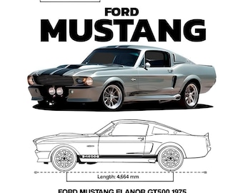 Ford Mustang Blueprint, Eleanor ID500 1975 Poster
