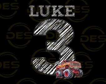 Monstertruck Geburtstags Shirt für Jungen | Benutzerdefinierte Name 3. Geburtstag T-Shirt | Kleinkind-Truck-Geburtstags-Outfit