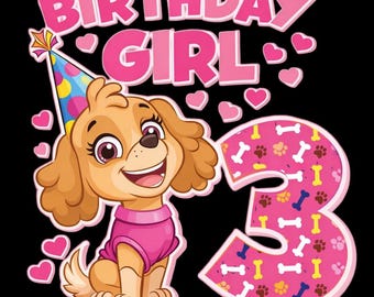 Bonita camiseta de cumpleaños para niña, diseño de perro para el tercer cumpleaños, atuendo de fiesta rosa para niña pequeña, adorable regalo para pareja.