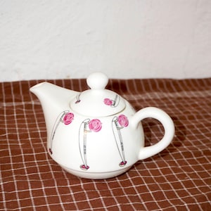 charles rennie mackintosh mini teapot - pink rose & safety pin design - art nouveau revival ceramic teapot - small pink floral teapot gift