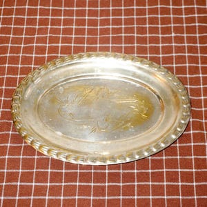 Antique Silver-Plated Tray: Engraved Oval Vanity Dish