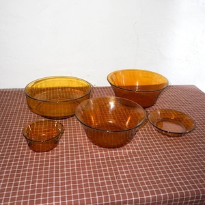 Vintage Duralex Amber Glass Bowl Set: French Kitchen Serving Dishes