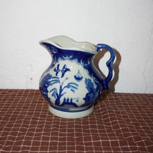 Antique Chinoiserie Ironstone Pitcher: Blue Willow Transferware
