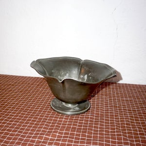 vintage dutch pewter bowl - 50s metal footed dish - stamped ck tiel holland - antique fruit bowl - floral art nouveau - victorian pewter