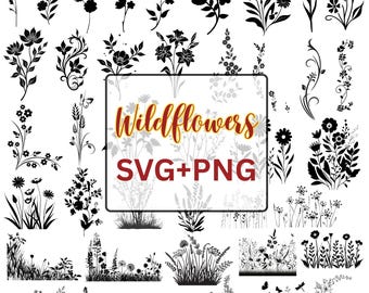 Floral Line Art SVG Bundle, Wildflower Clipart (Digital Download),  Flower Meadow Svg, Minimalist Flower Bouquet, Silhouette