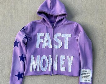 Fast Money Graphic Cropped Hoodie - Y2K Streetwear