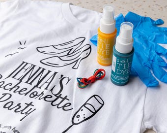 DIY Tie Dye Bachelorette T-Shirt Kit, Bridal Icons Graphic, Personalized Party
