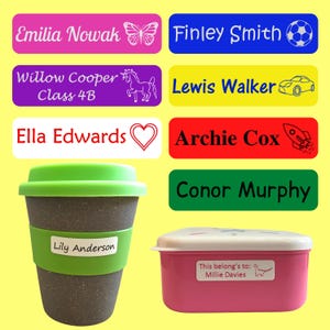 Waterproof name stickers, stick on personalised name labels for school, lunchbox, pencil case, bottle (not garments)