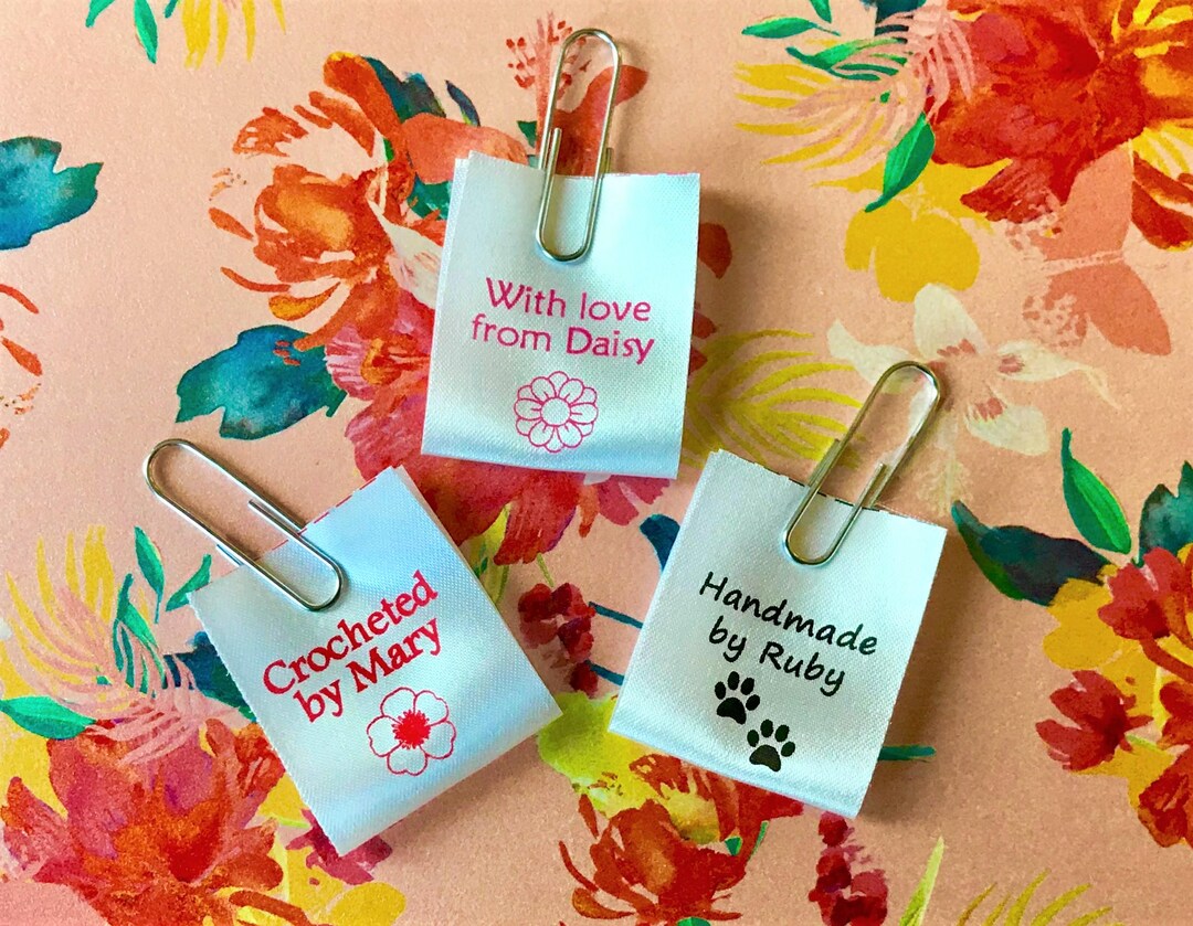 Handmade personalised sew in craft business labels for fabric satin ribbon white | UK