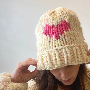 KNITTING PATTERN-  Big Love Heart Hat.  Instant download bulky hat pattern