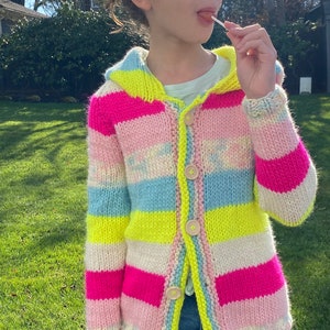 KNITTING PATTERN- Cotton Candy Hoodie knitting pattern.  Child- Adult sizes.  PDF