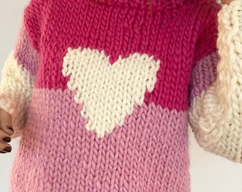 *p(R)ojectR® Heart P Knit KNITTING PATTERN- Big Heart Sweater. Child- Adult Sizes