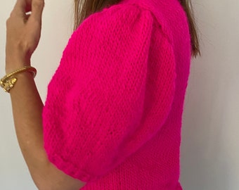 KNITTING PATTERN- Puff Sleeve Sweater.  Short sleeve crewneck knitting pattern