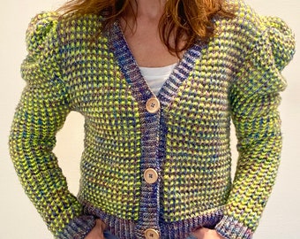 KNITTING PATTERN- Puff Sleeve Cardigan.  Sweater pattern download