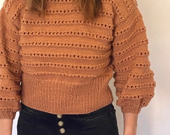 Cropped Balloon Sleeve Sweater Knitting Pattern (PDF Download)