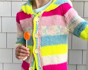 KNITTING PATTERN- Cotton Candy Hoodie knitting pattern.  Cardigan knitting pattern.  download.