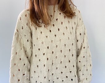 KNITTING PATTERN- The Eyelet Sweater.  Download knitting pattern sizes( teen-XXl adult)