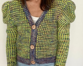 KNITTING PATTERN- Puff Sleeve Cardigan.  knitting sweater pattern