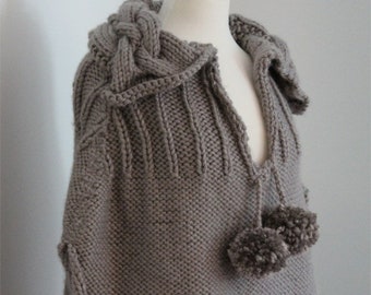 KNITTING PATTERN-Cable Collared Cape. Poncho.  Chunky weight knitting.