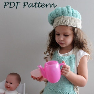 KNITTING PATTERN- The Little Chef Hat and Apron Set.  PDF knitting pattern
