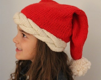 Weihnachtsmütze mit Nikolausmütze Strickmuster: Zopfrand (PDF Pattern)