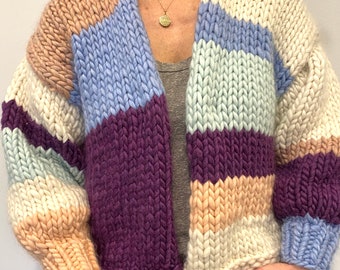 KNITTING PATTERN- Quick Knit Colorblock Cardigan.  Bulky sweater knitting pattern