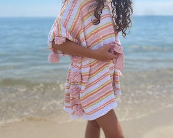 Hand Knit Kids Cotton Beach Sarong Coverall