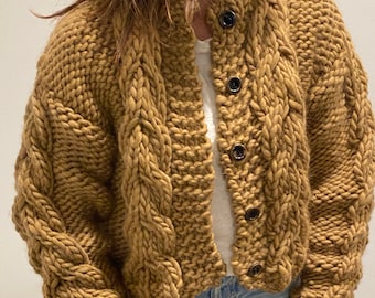 KNITTING PATTERN- Bulky Cable Crop Cardigan.  PDF download sweater knitting pattern