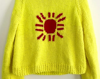 Hand- Knit Abstract Sun Pullover Sweater.